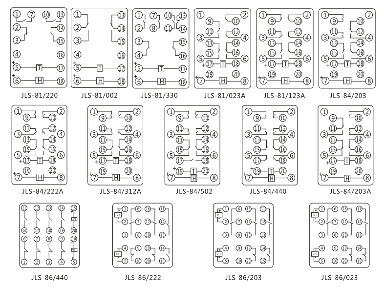 JLS-86/203靜態(tài)雙位置繼電器內(nèi)部及外引接線(xiàn)圖(正視圖)