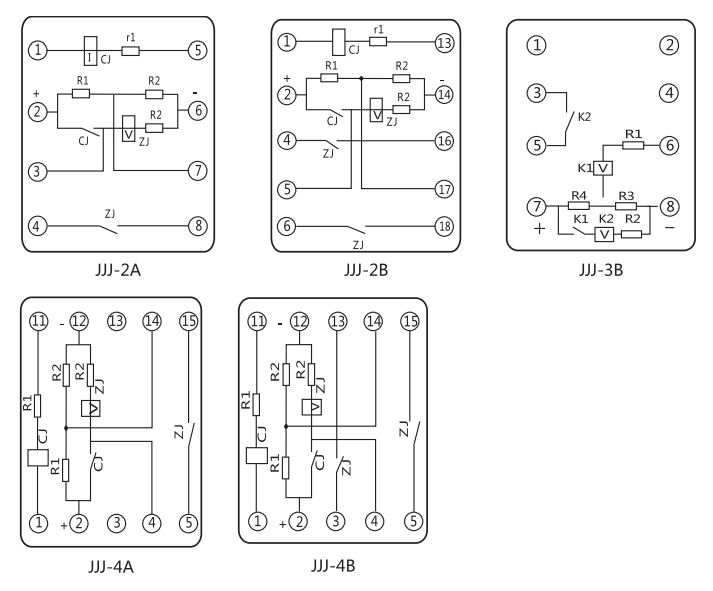 JJJ-3B直流絕緣監(jiān)視繼電器內部端子外引接線圖