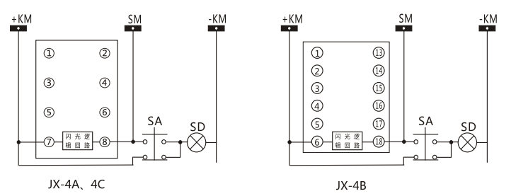 JX-4B閃光繼電器內部接線及外引接線圖