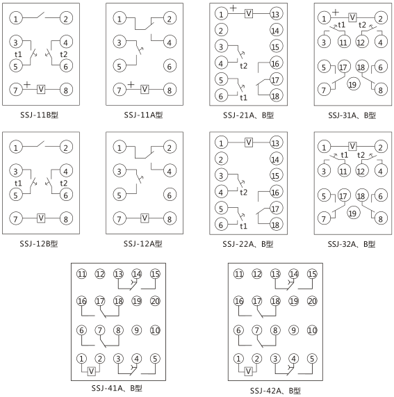 SSJ-41B靜態(tài)時間繼電器內部接線及外引接線圖(正視圖)圖片