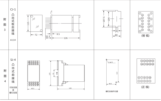 SJ-11A/11集成電路時(shí)間繼電器外形尺寸及開孔尺寸圖片三