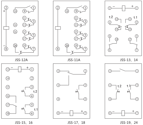 JSS-11A時間繼電器背后接線圖及外引接線圖(背視圖)圖片