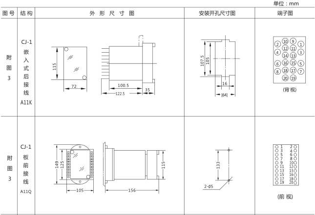 JHS(JSJ)-20交流斷電延時繼電器外形及開孔尺寸圖片三