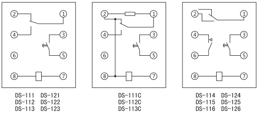 DS-124時(shí)間繼電器內(nèi)部接線及外引接線圖(背視圖)圖片