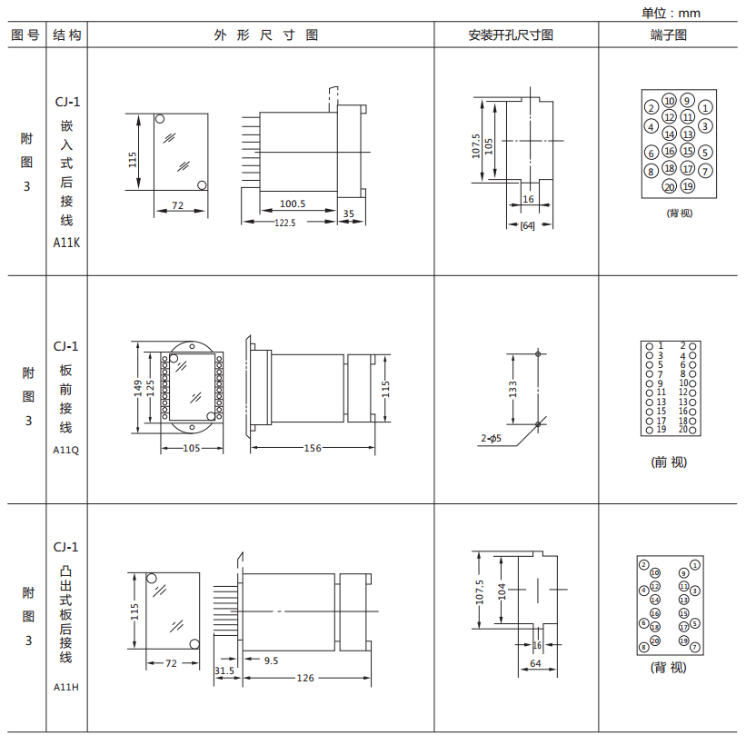 DY-35電壓繼電器外形及開孔尺寸圖