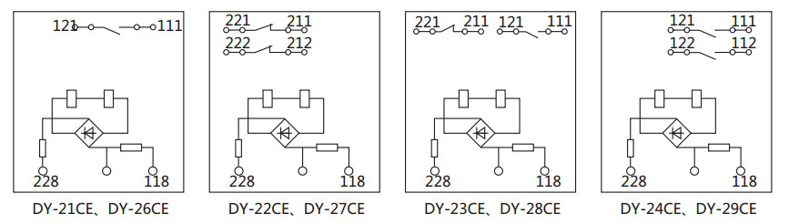 DY-22CE/C電壓繼電器內(nèi)部接線及外引接線圖