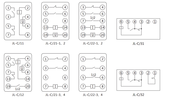 JL-C/31反時(shí)限電流繼電器內(nèi)部接線及外引接線圖（正視圖）