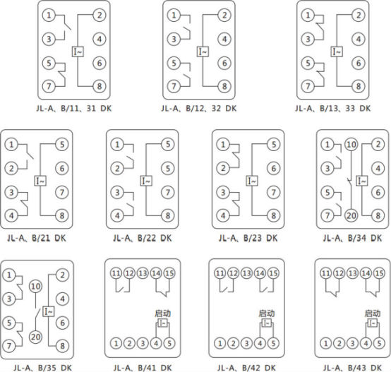 JL-A、B/22 DK無輔源電流繼電器內(nèi)部接線及外引端子圖（正視圖）