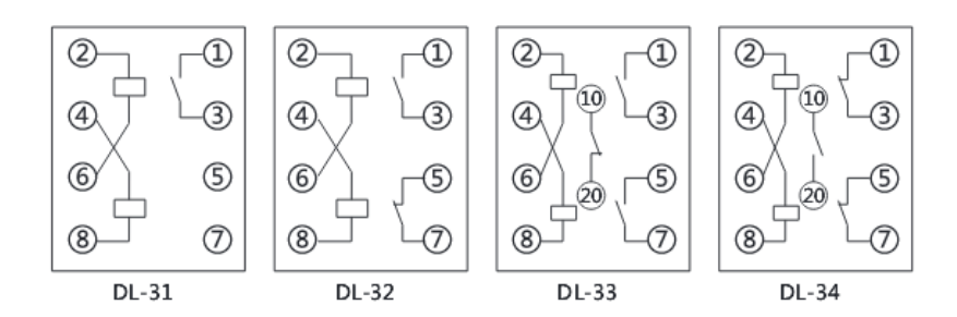 DL-32系列電流繼電器內(nèi)部接線圖 ( 背視 )