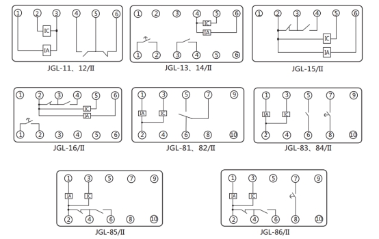 JGL-86/Ⅱ二相靜態(tài)反時(shí)限過流繼電器內(nèi)部端子外引接線圖