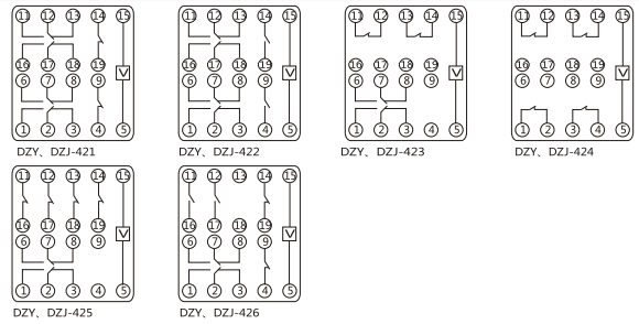 DZS-425導(dǎo)軌式中間繼電器內(nèi)部端子外引接線圖(正視)