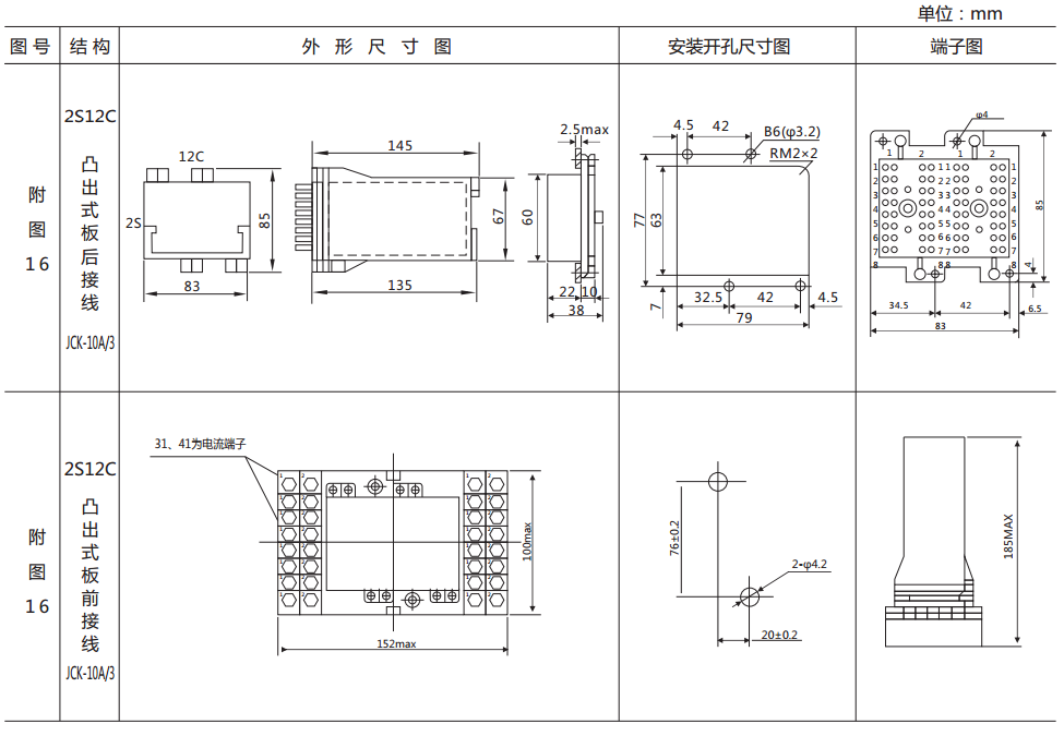 DZ-700E/2610中間繼電器外形及開孔尺寸