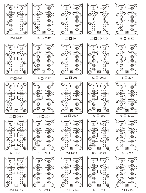 JZY（J)-311靜態(tài)中間繼電器內(nèi)部接線圖及外引接線圖