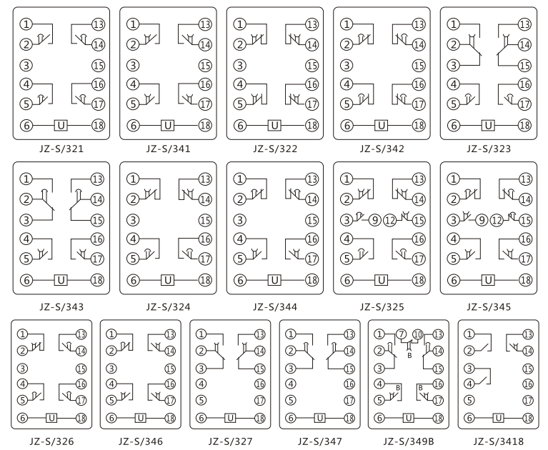 JZ-S/342靜態(tài)可調(diào)延時中間繼電器內(nèi)部接線圖及外引接線圖