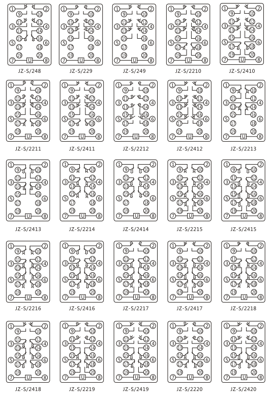 JZ-S/443靜態(tài)可調(diào)延時(shí)中間繼電器內(nèi)部接線(xiàn)圖及外引接線(xiàn)圖