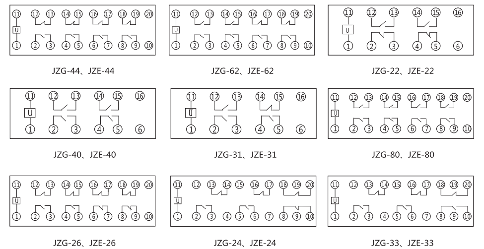 JZG-33卡軌式靜態(tài)中間繼電器內部端子外引接線圖