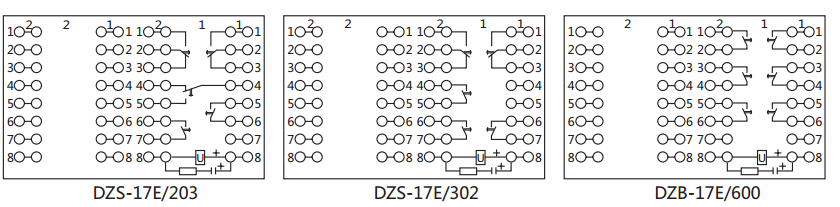 DZS-17E/600延時中間繼電器內(nèi)部接線及外引接線圖（背視）