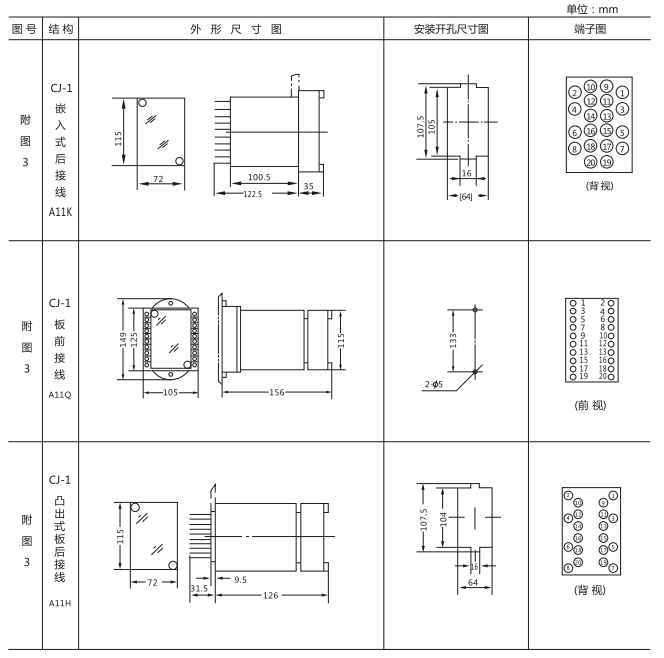 中間繼電器外形結(jié)構及開孔尺寸圖