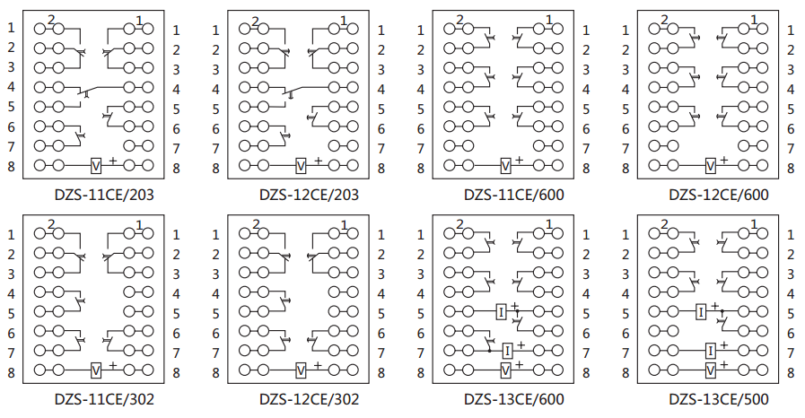 DZS-12CE/302延時(shí)中間繼電器內(nèi)部接線圖及外引接線圖